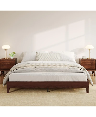 homfan Wood Platform Bed Frame with Wood Slats, Low Profile Bed, Quiet Support and Underbed Storage, No Box Spring Needed