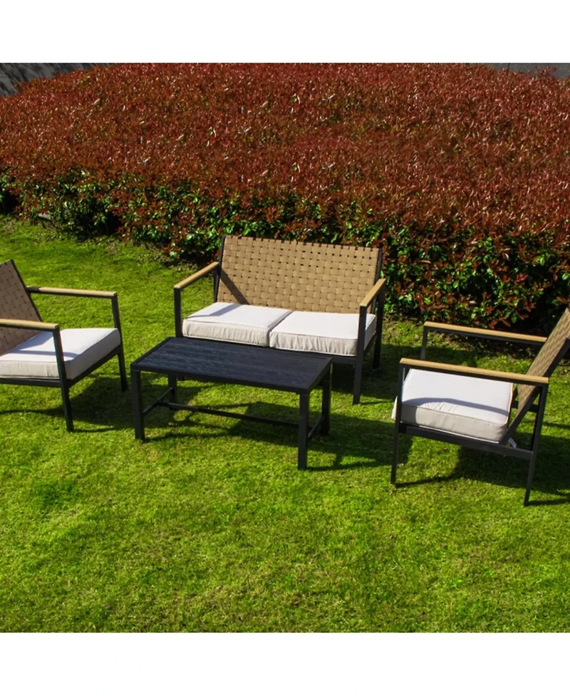 Yiortwo 4 Piece Metal Patio Furniture Set Outdoor Loveseat Chairs with Cushions