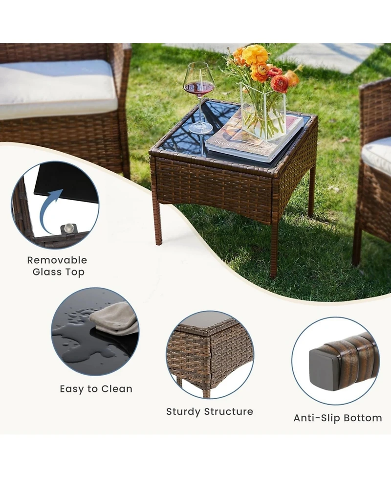 Yiortwo 3 Piece Patio Furniture Set Rattan Outdoor Chair with Cushions