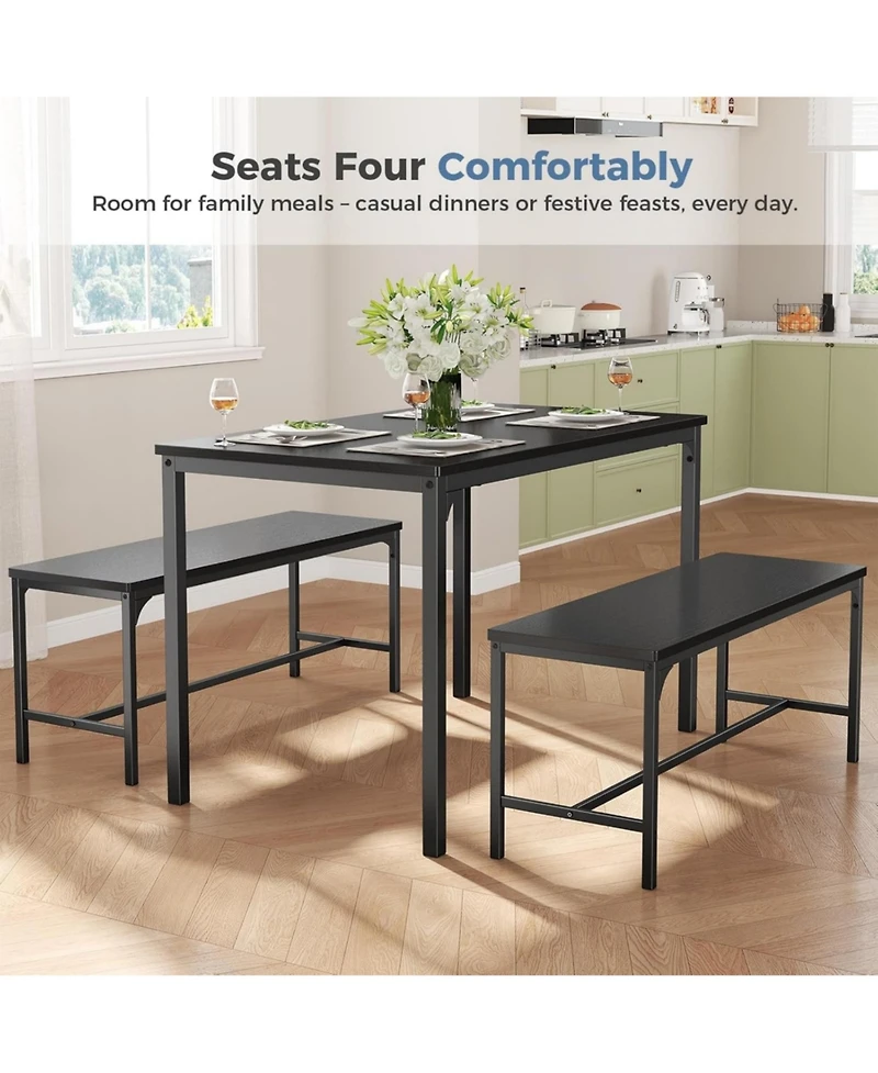 Yiortwo 3-Piece Dining Table Set with Benches, 4-Person Kitchen