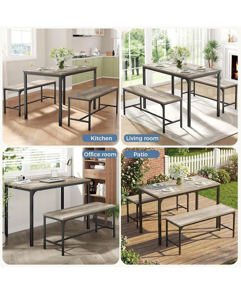 Yiortwo 3-Piece Dining Table Set with Benches, 4-Person Kitchen