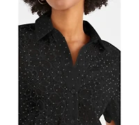 I.n.c. International Concepts Women's Crystal Embellished Short-Sleeve Button Down, Macy's Exclusive