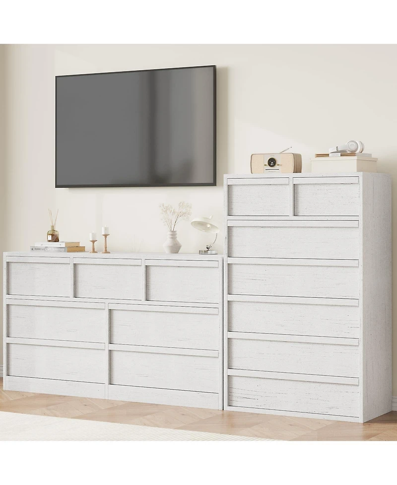 homfan 5 Drawer Dresser for Bedroom, Antique White Chest of Drawers 43" Tall with Large Storage Space, Modern Organizer Living Room