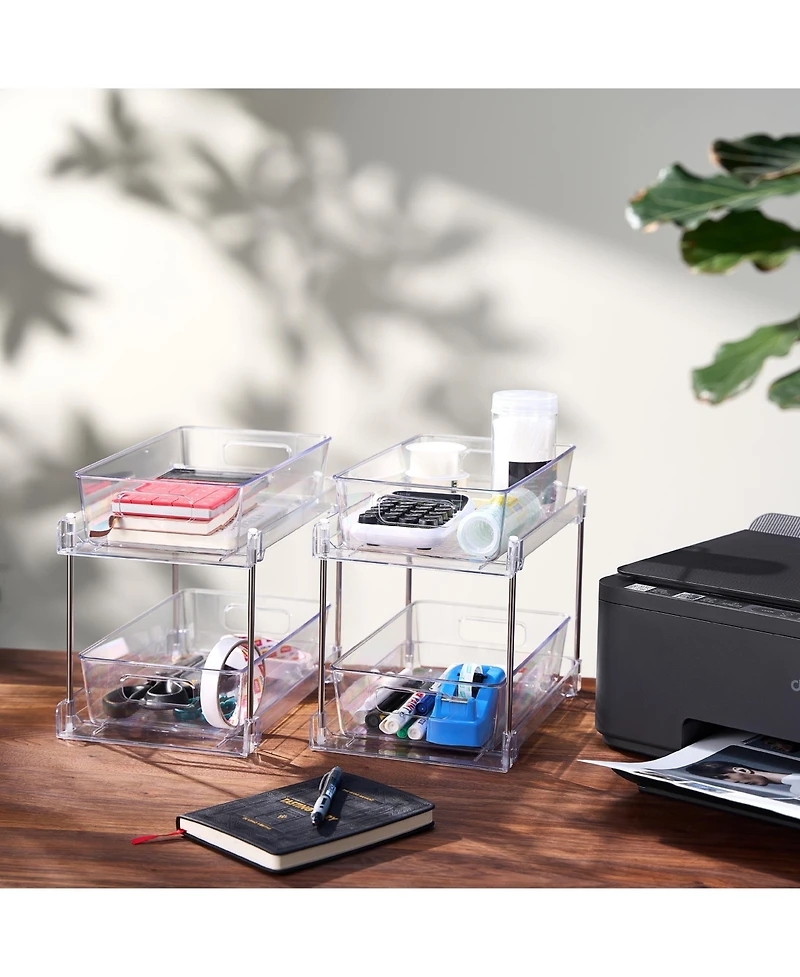 Sorbus 2 Pack 2-Tier Pull-Out Office Storage Organizers for Desk and Office Supply Organization