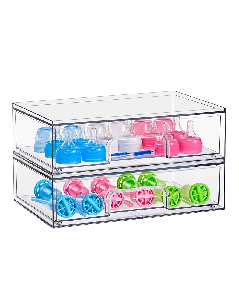 Sorbus Pack Clear Wide Stackable Pull-Out Storage Organizer Bins for Baby Bottles, Bathroom
