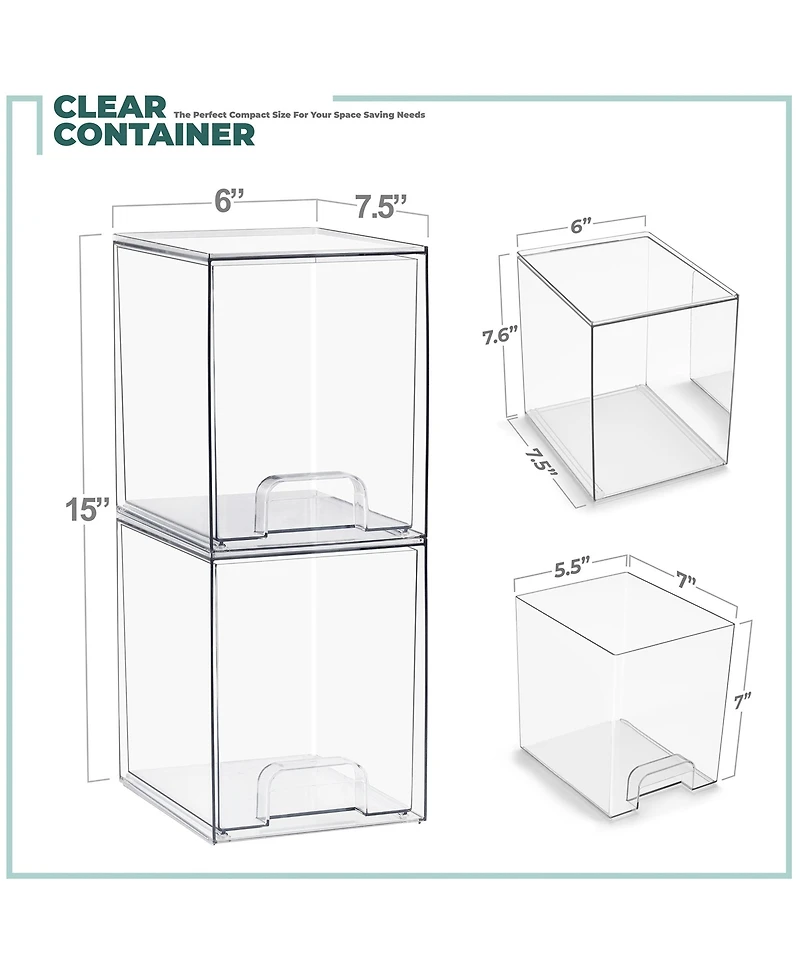 Sorbus 2 Tall Clear Stackable Pull-Out Storage Organizer Bins for Baby Bottles, Bathroom, Kitchen and More