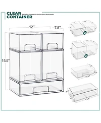 Sorbus 5 Piece Clear Stackable Pull-Out Storage Organizer Bins for Baby Bottles, Bathroom, Kitchen and More