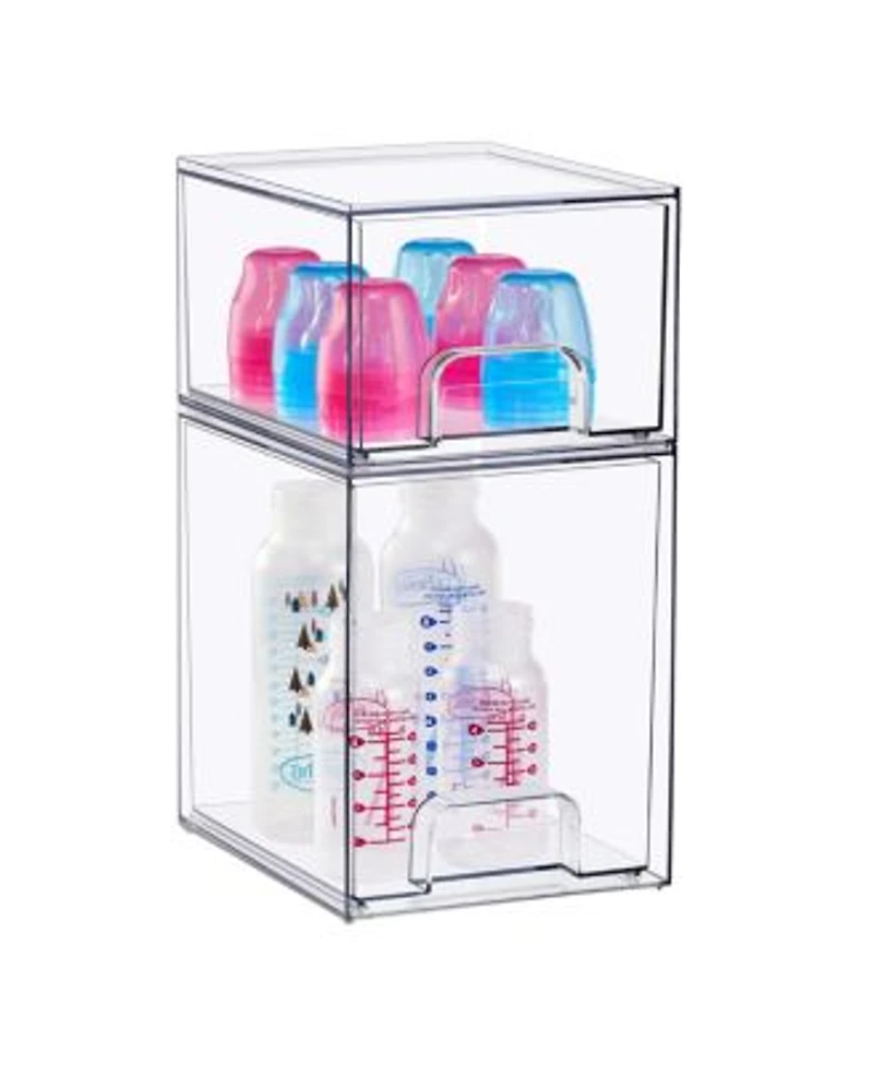 Sorbus 2 Piece Clear Stackable Pull Out Storage Organizer Bins For Baby Bottles Bathroom Kitchen More