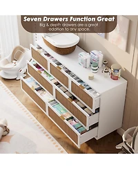 homfan Rattan 5-Drawer Tall Dresser, Wooden Chest with Deep Drawers and Wide Top for Bedroom, Living Room Hallway