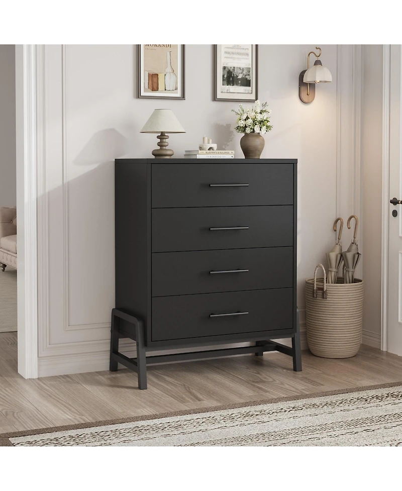 homfan 29.5" 4-Drawer Narrow Tall Cabinet, Freestanding Wooden Storage Unit with Metal Handles for Home Use