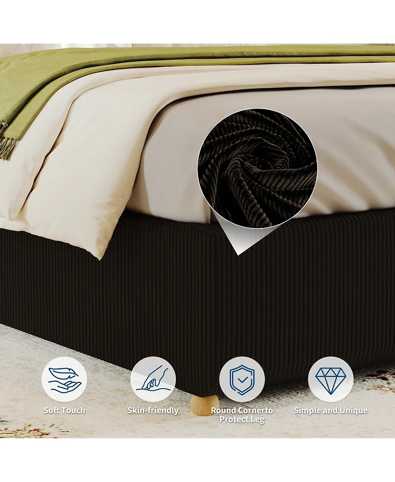 homfan Upholstered Low Platform Bed Frame with Round Wood Legs, No Headboard, Slat Support
