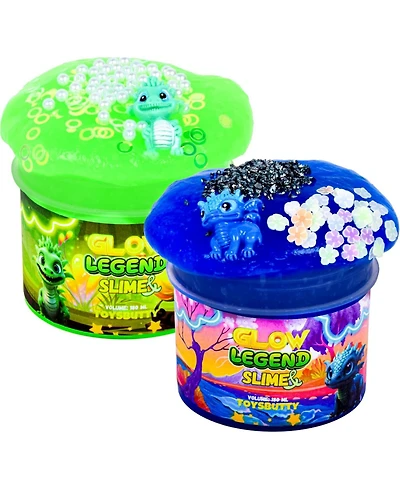ToyButty Finoclay Glow in The Dark Slime Kit for Girls Boys, 2 Pack Dragon Theme with Big Charme, Sensory Toys for Kids,Create Magical Scenes