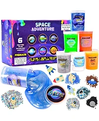 ToysButty Finoclay 6 Pack Different Scented Strechy Metallic Slime with 15 Space Charms and Mixins, Glow Neon and Clear Putty Toy Set for Girls Boys