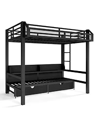 Streamdale Furniture Metal Bunk Bed with Storage, Usb, Led, Sofa Conversion