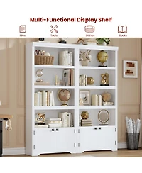 gaomon 5 Tier Bookshelf Farmhouse Bookcase with 2 Doors Adjustable Shelves Anti-Slip for Home Office Living Room, Study