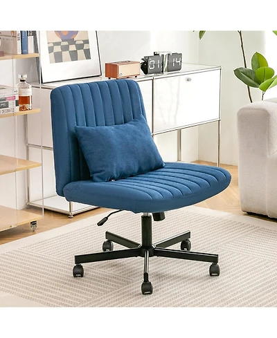 Rainsken Linen Cross Legged Office Chair, with Wheels and Adjustable Flip-Arms, for Home Office, Apartment, Criss Chair