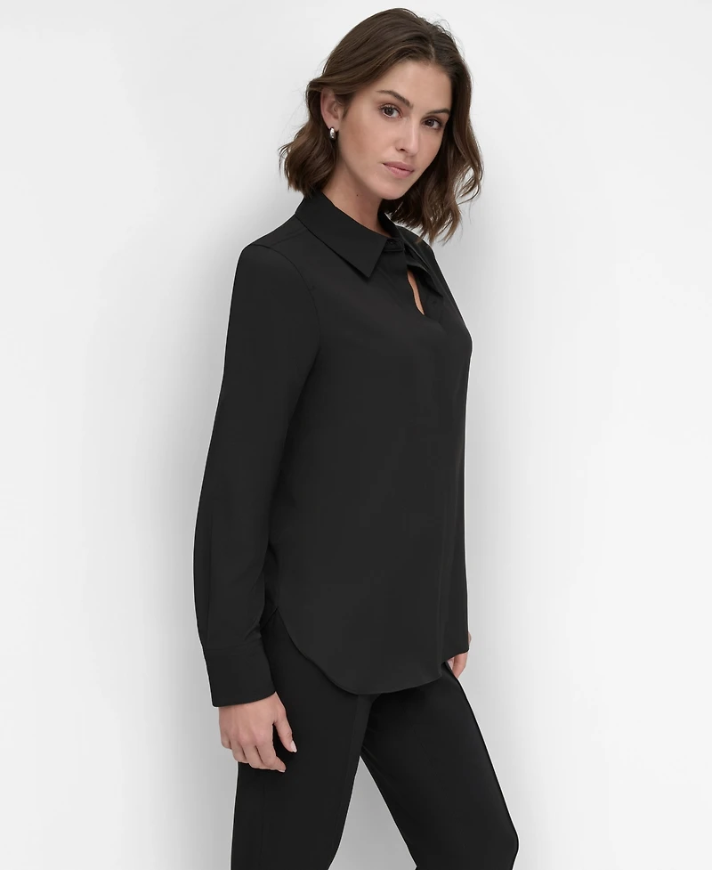 Dkny Petite Long-Sleeve Button-Front Shirt