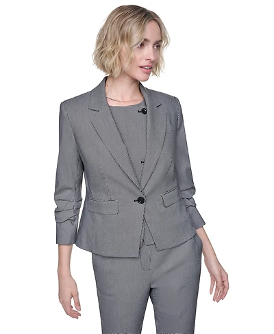 Dkny Petite Houndstooth One-Button Notch Collar Blazer