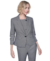 Dkny Petite Houndstooth One-Button Notch Collar Blazer