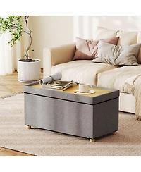 Slickblue Upholstered Ottoman Bench with Tray and Wood Legs Storage