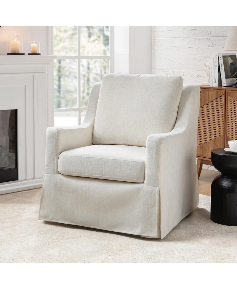 Hulala Home Wimberly 30"W Farmhouse Slipcover Swivel Rocking Chair with Pillow Back