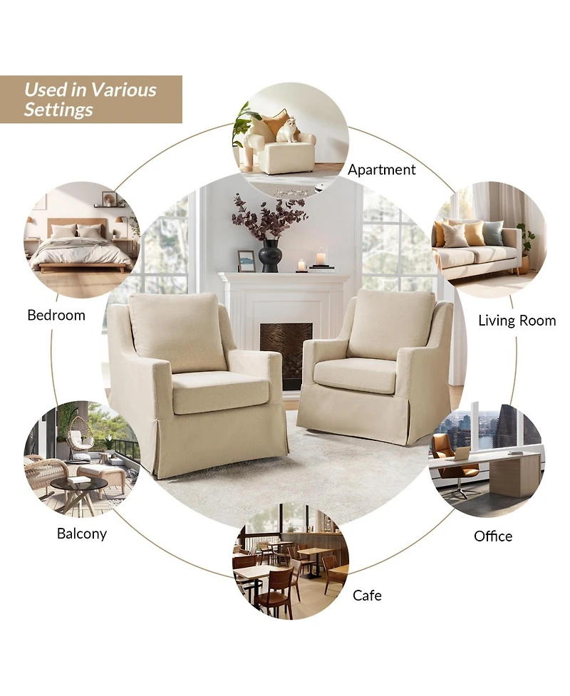Hulala Home Wimberly 30"W Farmhouse Slipcover Swivel Rocking Chair with Pillow Back