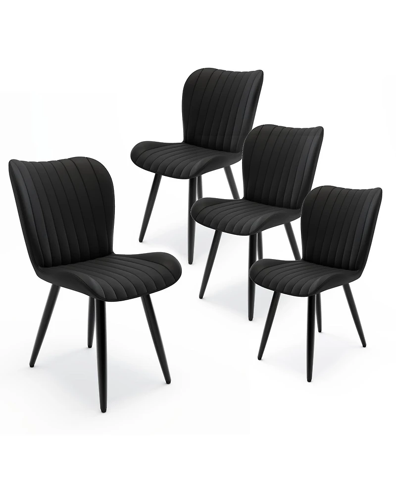 Streamdale Furniture 4 Modern Pu Leather Dining Chairs with Metal Legs