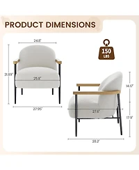 gaomon Accent Chair Set of 4 for Living Room, Modern Teddy Fabric Armchair with Metal Frame, Wood Armrests and Adjustable Feet for Living Room