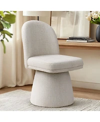 Maison Boucle Swivel Vanity Chair, Upholstered Fabric Makeup Armless