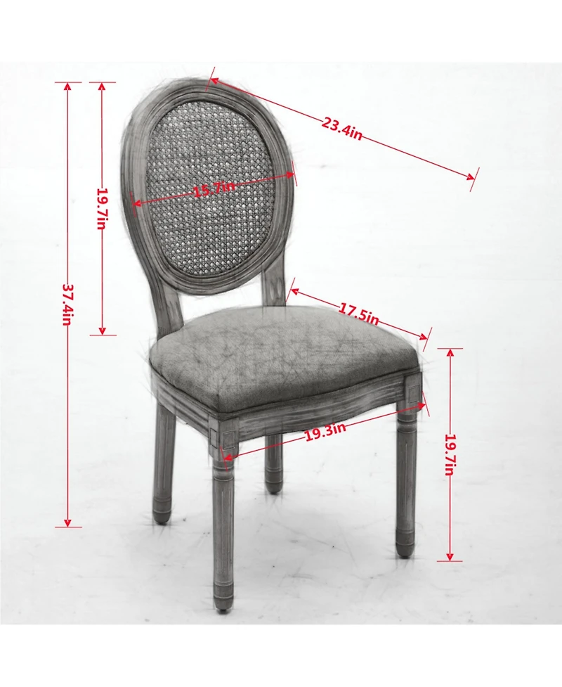 Clihome French Style Solid Wood Frame Antique Painting Linen Fabric Rattan Back Dining Chair,Set of 2