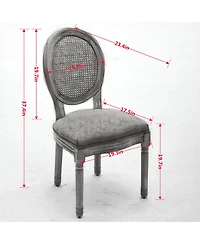 Clihome French Style Solid Wood Frame Antique Painting Linen Fabric Rattan Back Dining Chair,Set of 2