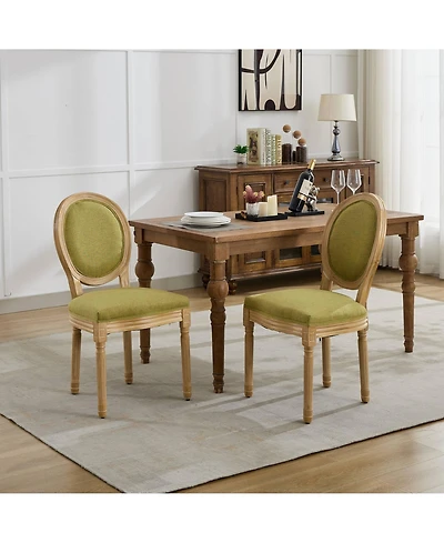 Clihome French Style Solid Wood Frame Antique Painting Linen Fabric Back Dining Chair,Set of 2