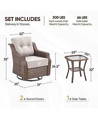 Pocassy 3-Pieces Brown Wicker Outdoor Swivel Rocking Chair with Cushion