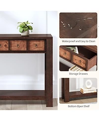 homfan Console Table with 2 Drawers and Open Shelf, Farmhouse Entryway Sofa for Hallway, Living Room, or Behind Couch