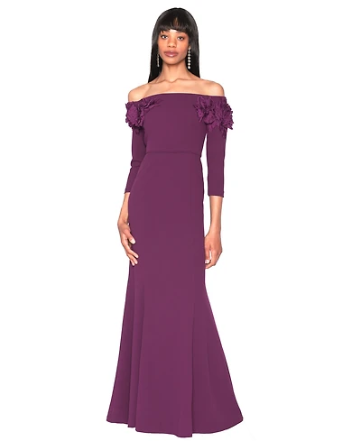 White Tie by Shani Women's Off-The-Shoulder Floral Applique Ball Gown