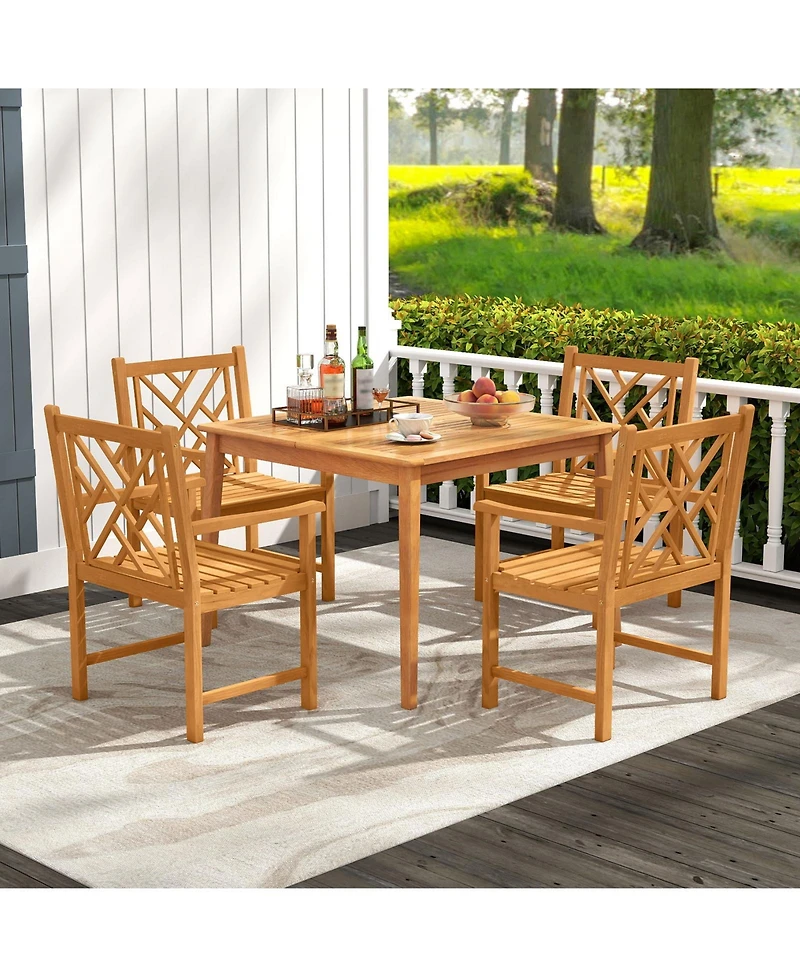 Slickblue Outdoor Dining Set 5 Piece Wood Square Table with Chairs