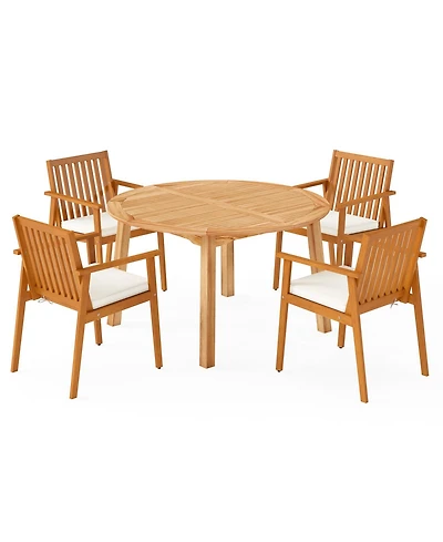 Slickblue Outdoor Dining Set 5 Piece Acacia Wood Table Umbrella Hole