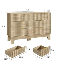 gaomon 8 Drawer Fluted Dresser - Modern Wooden Chest of Drawers with Metal Handle, Clothes Storage for Bedroom, Hallway