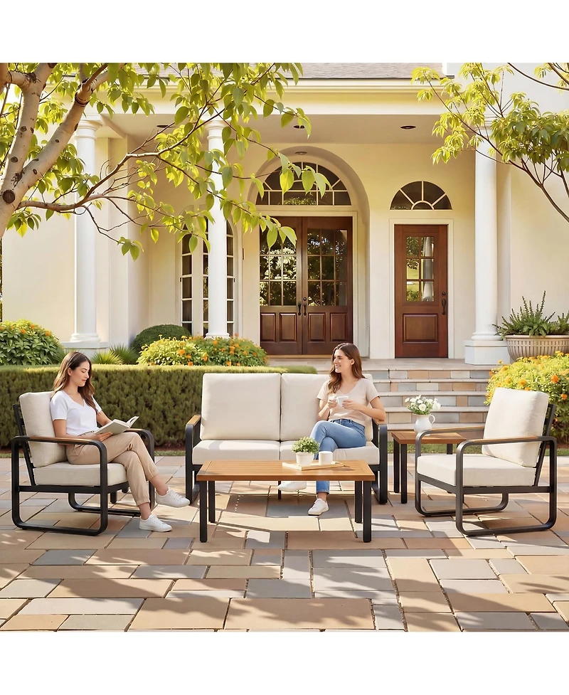 Tribesigns 5-Piece Outdoor Patio Furniture Set with 2 Chairs, 1 Loveseat, Coffee Table and Side Table,Modern Conversation for Poolside
