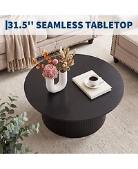 gaomon Modern Fluted Coffee Table Round Accent with Metal Frame, Walnut Finish - Mid-Century Design