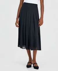 Kasper Womens Pull On Pleat Front Midi Skirt