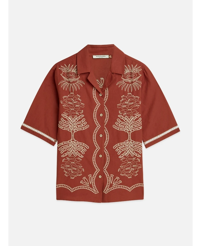 Scotch & Soda Women's Embroidered Short Sleeved Fitted Shirt