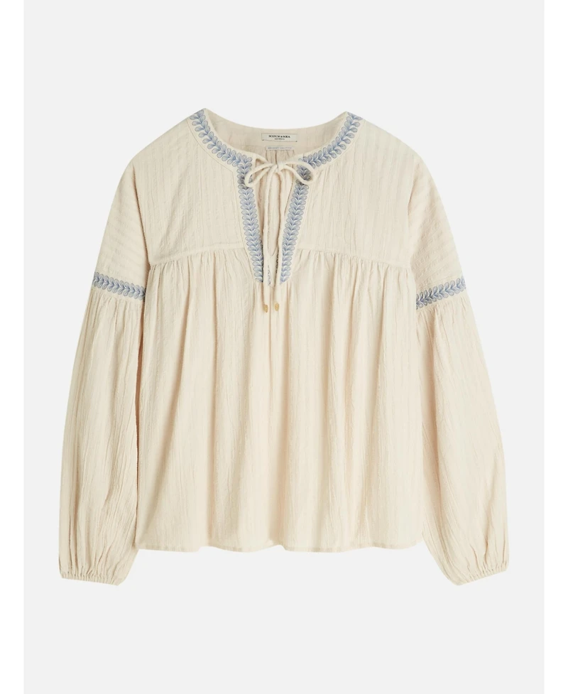 Scotch & Soda Women's Cotton Crepe Blouse with Embroidered Top