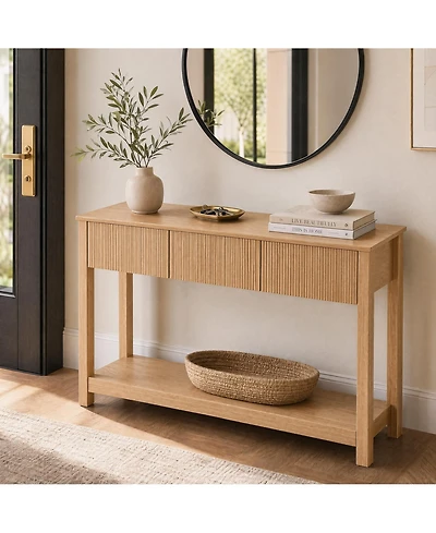 homfan Wave-Texture 3-Drawer Console Table, Vintage Modern Entryway Multi-Use Living Room Side Bedroom Vanity Home Storage Table