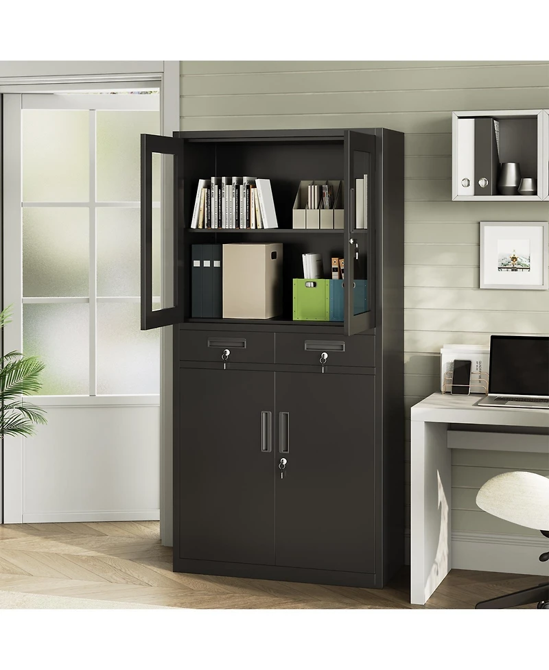 gaomon 72" Heavy Duty Metal Storage Cabinet with Locking Doors and 2 Drawers for Home, Garage