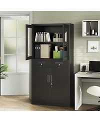 gaomon 72" Heavy Duty Metal Storage Cabinet with Locking Doors and 2 Drawers for Home, Garage