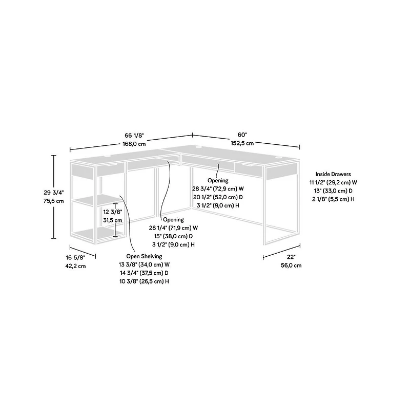Sauder International Lux L Desk, Umber Wood finish