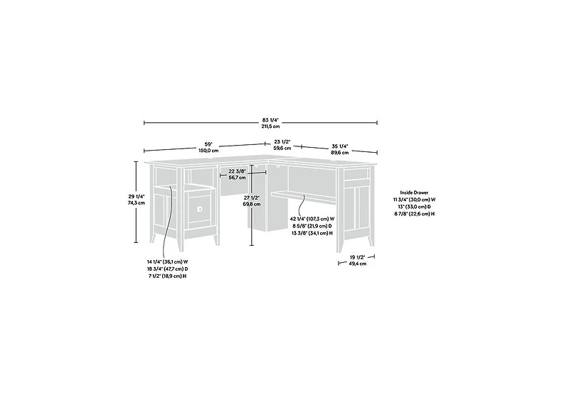 Sauder August Hill L Desk, Dover Oak finish