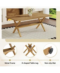 Rainsken 71" 35.4" Dining Table for 6-8 People - Mdf Splicing Desktop, X-Shaped Metal Frame, Dining Table with Storage Shelves for Dining Room
