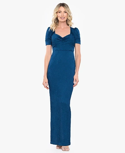 B&A By Betsy and Adam Women's Sweetheart Neck Puff Short-Sleeve Gown
